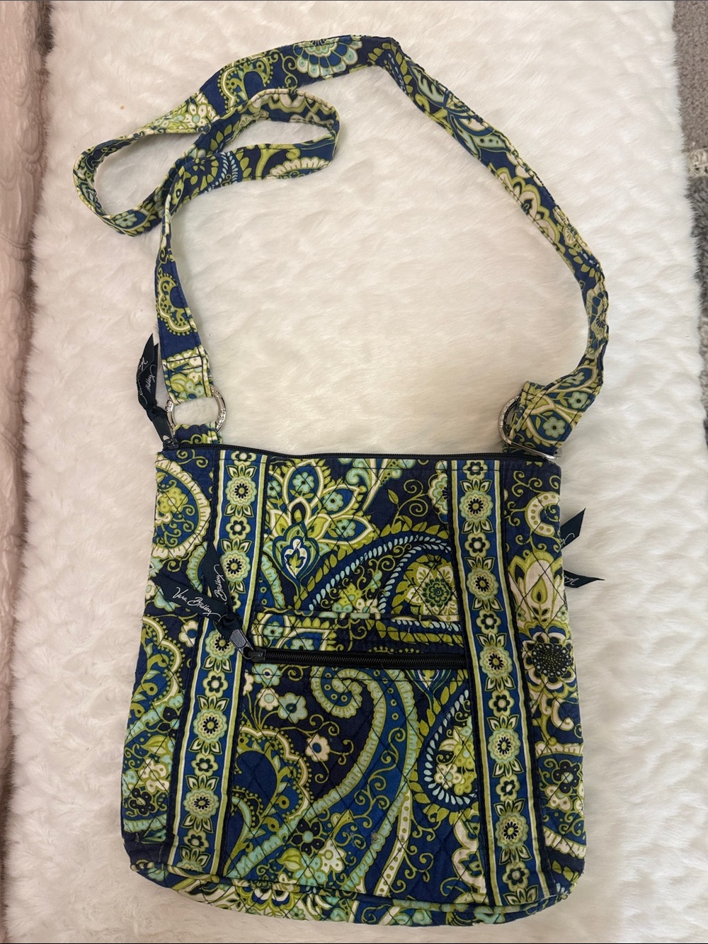 Vera Bradley Navy & Lime Paisley “Rhythm & Blues” Pattern Quilted Crossbody